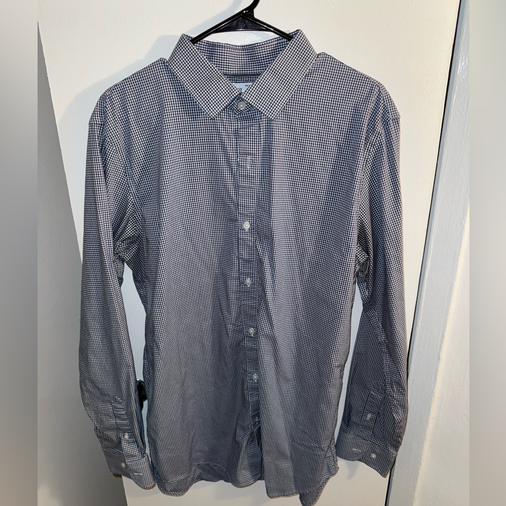 Old Navy L Tall Signature Shirt Slim Fit Plaid Blue/White